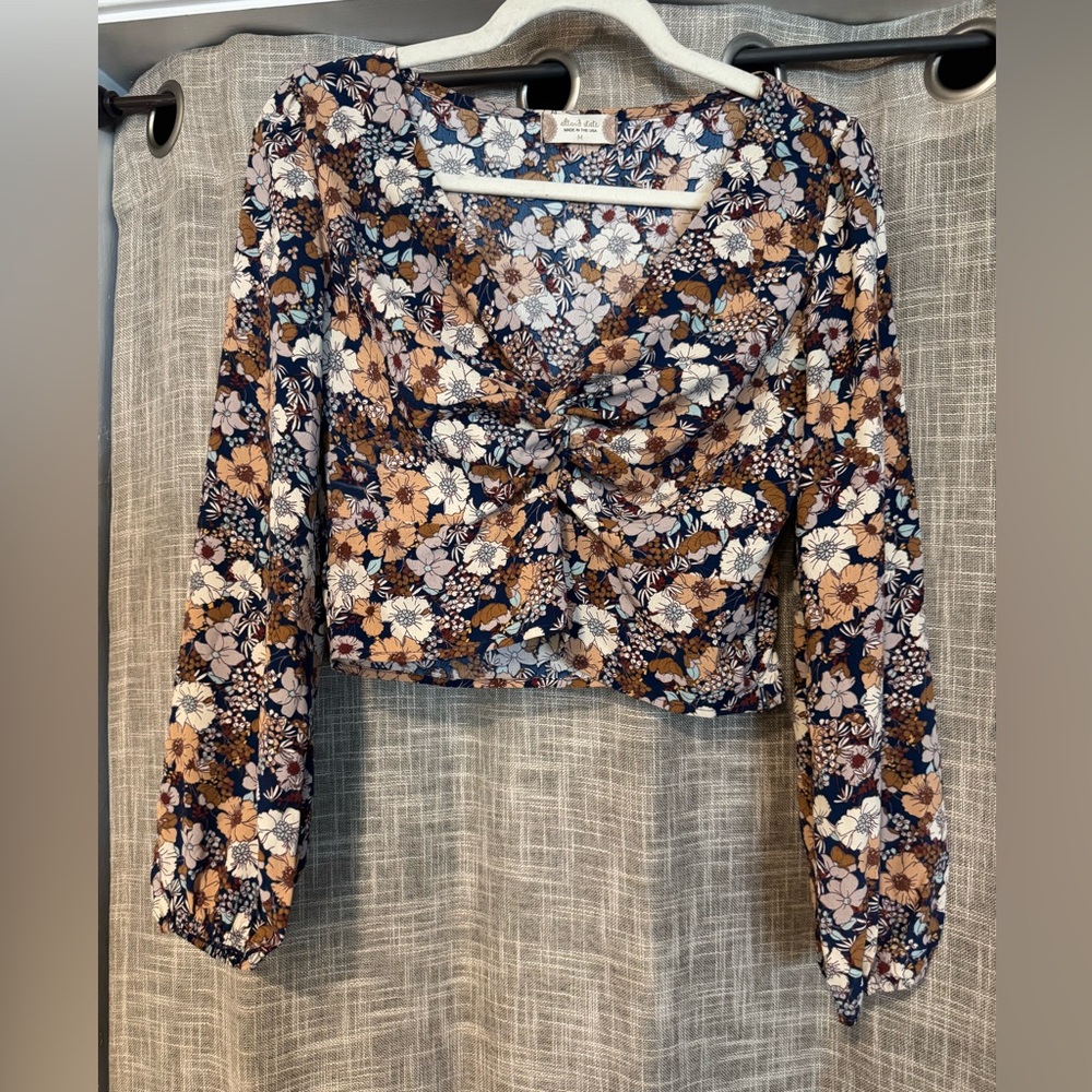 Altar'd State Floral Ruched Crop Blouse